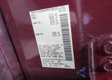 2010 Nissan Maxima 3.5 Sv z USA, uszkodzony, nr VIN 1N4AA5AP3AC834621